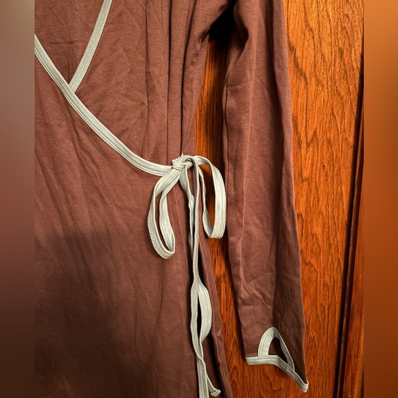 JOY ORGANIC brown & light blue tunic top wrap dress. 100% organic cotton. Soft. - Picture 9 of 12